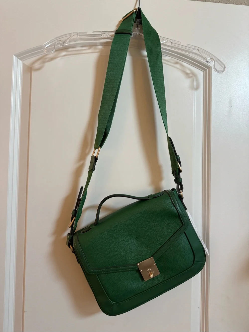 Time and Tru Green Pebbled Leather Crossbody with Wide Strap